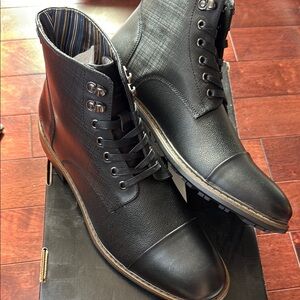 New Penguin Neilson Black Leather Lace Up Dressy Work Boots 12
